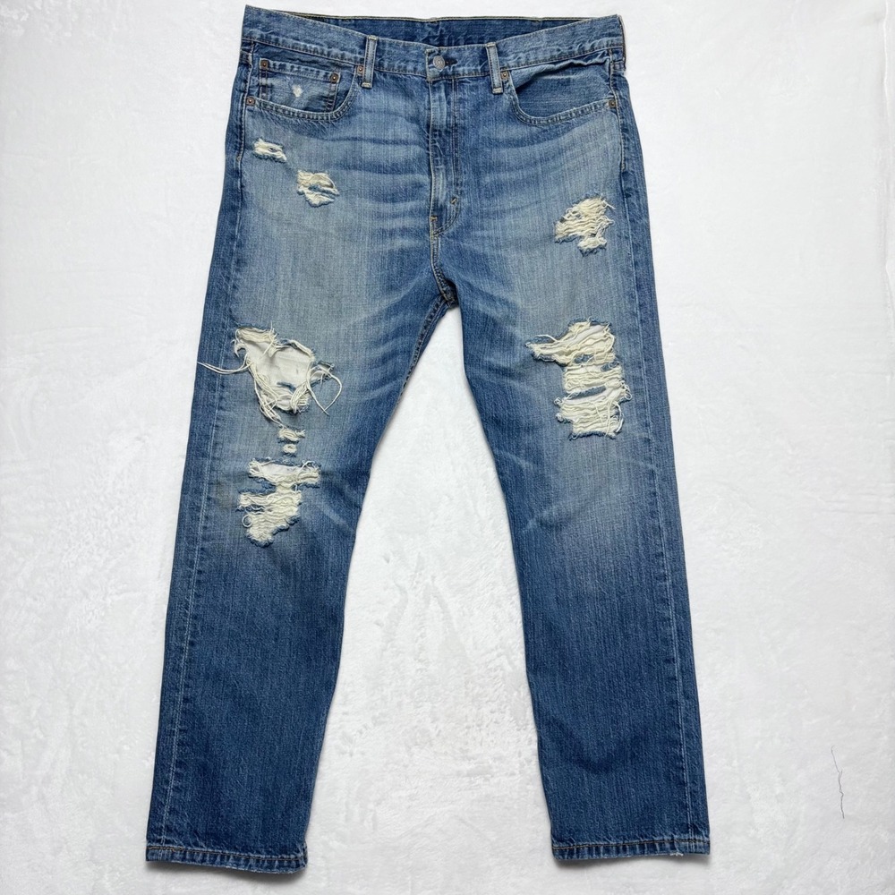 Levi's 522 Slim‎ Taper Distressed Jeans Men's 38x30 Blue Ripped Shredded Cotton